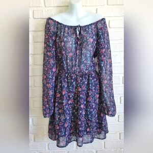 NWT Zero. D.C Off Shoulder Chiffon Long Sleeve Flowy Floral Dress Size Medium